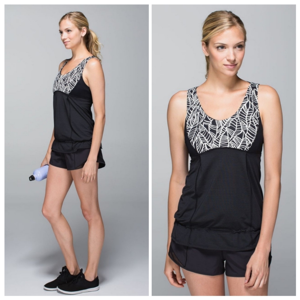 Lululemon Hustle & Bustle Tank Black / Pretty Palm Black Angel Wing Size 8